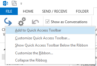 The right-click menu on the Change View button with Add to Quick Access Toolbar highlighted