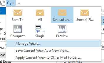 The Change View menu with Manage Views at the bottom