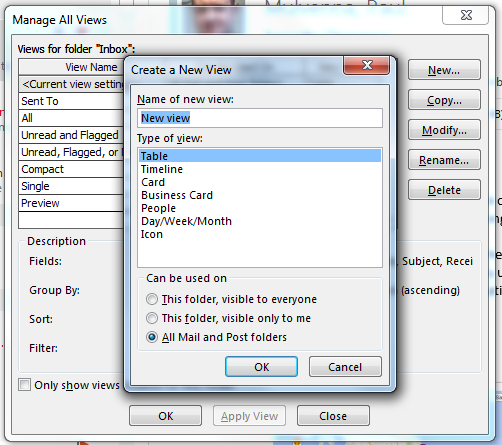 The Create a New View dialog