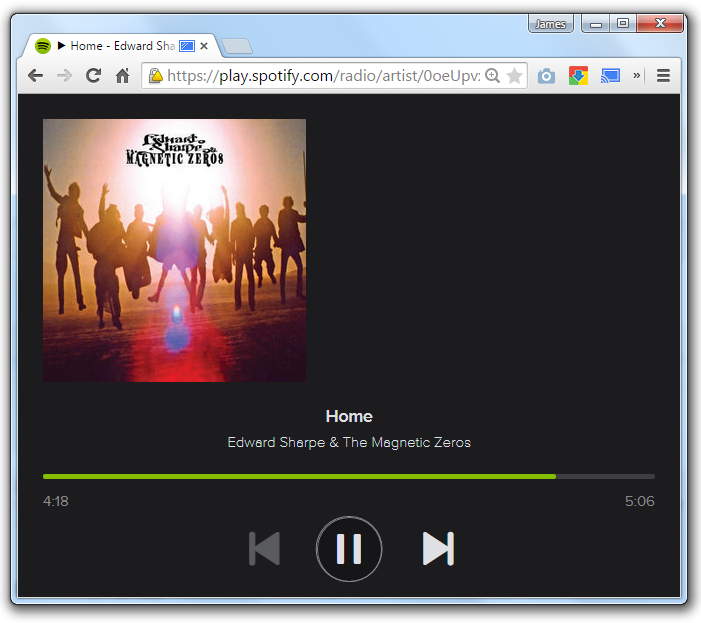 The Spotify web player reduced to a single now-playing panel